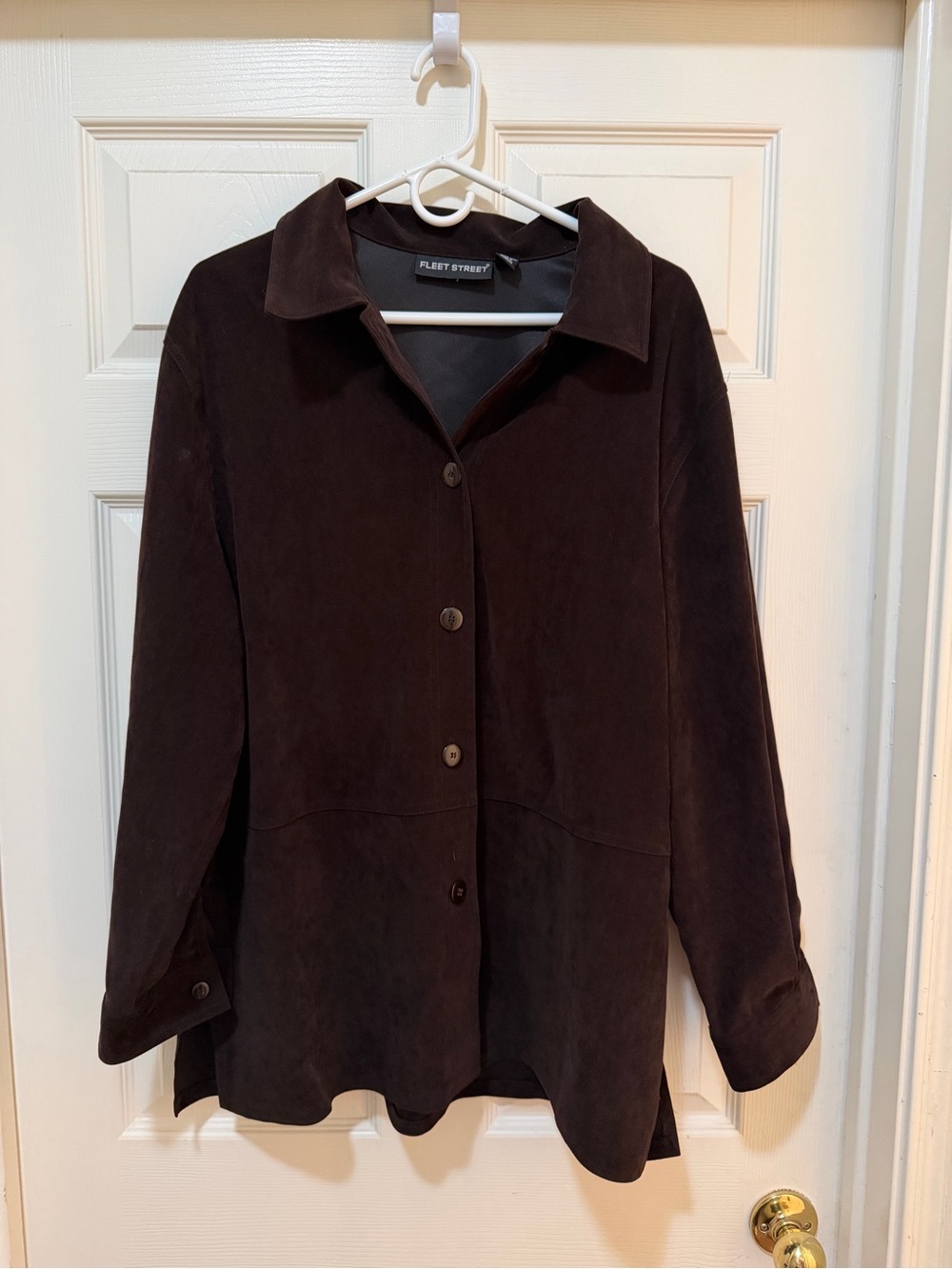 Oversized Fleet Street Brown Faux Suede Button-Up Jacket – Soft & Stretchy!